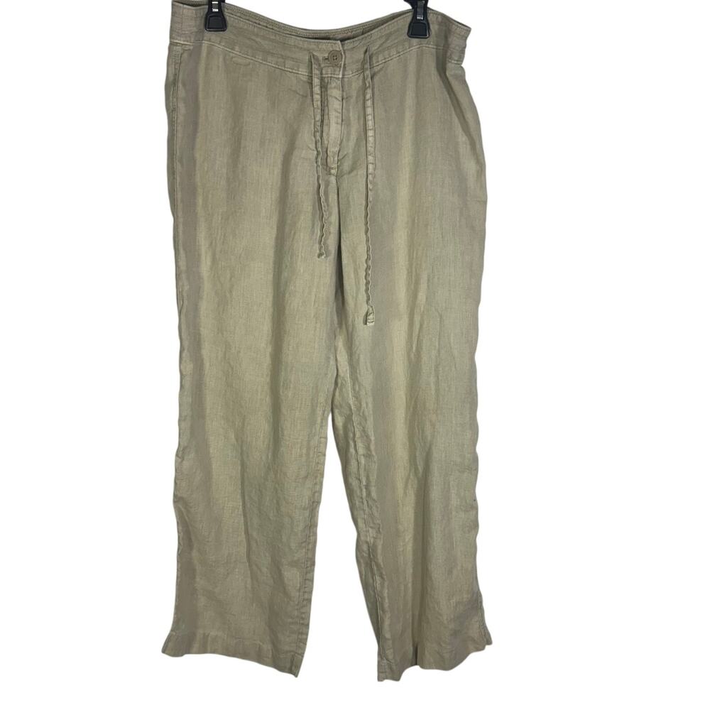 Tommy Bahama Women 12 Beige 100% Linen Drawstring Beach Resort Wide Leg Pants